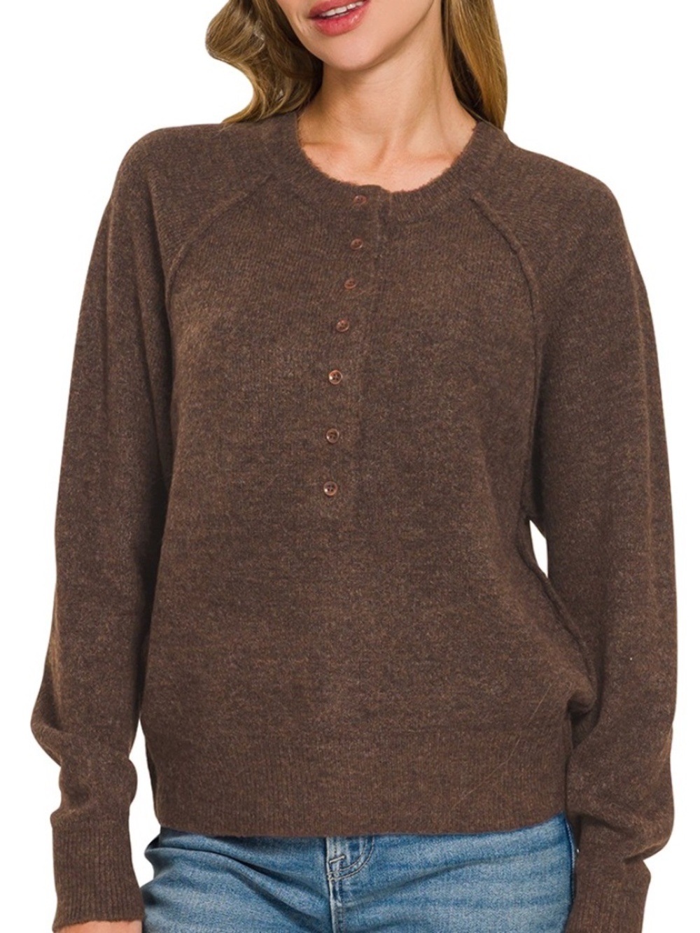 285 - Chocolate Henley Sweater